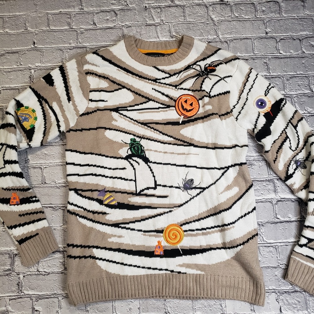 Blizzard Bay Halloween Mummy Embroidered Bugs Spooky Sweater Mens Medium Multi